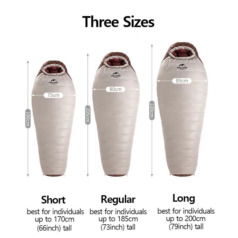 NATUREHIKE Snowbird Ultralight Duck Down Mummy Waterproof Sleeping Bag for Winter Camping