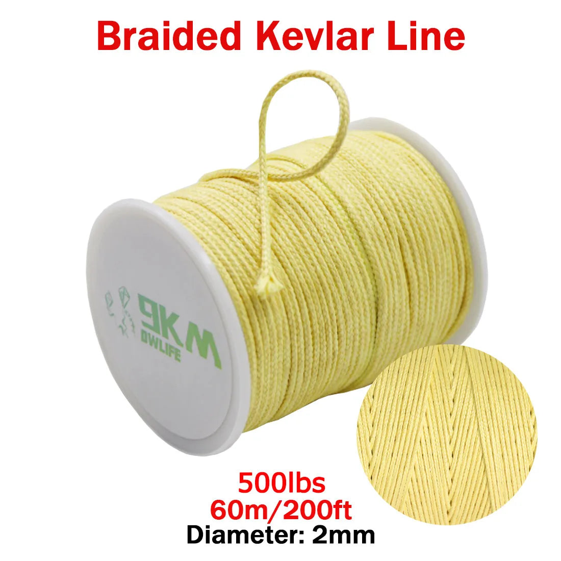 9KM DWLIFE Kevlar Braided Fishing Line – 0.8mm to 3.5mm Wear-Resistant Outdoor Assist Line