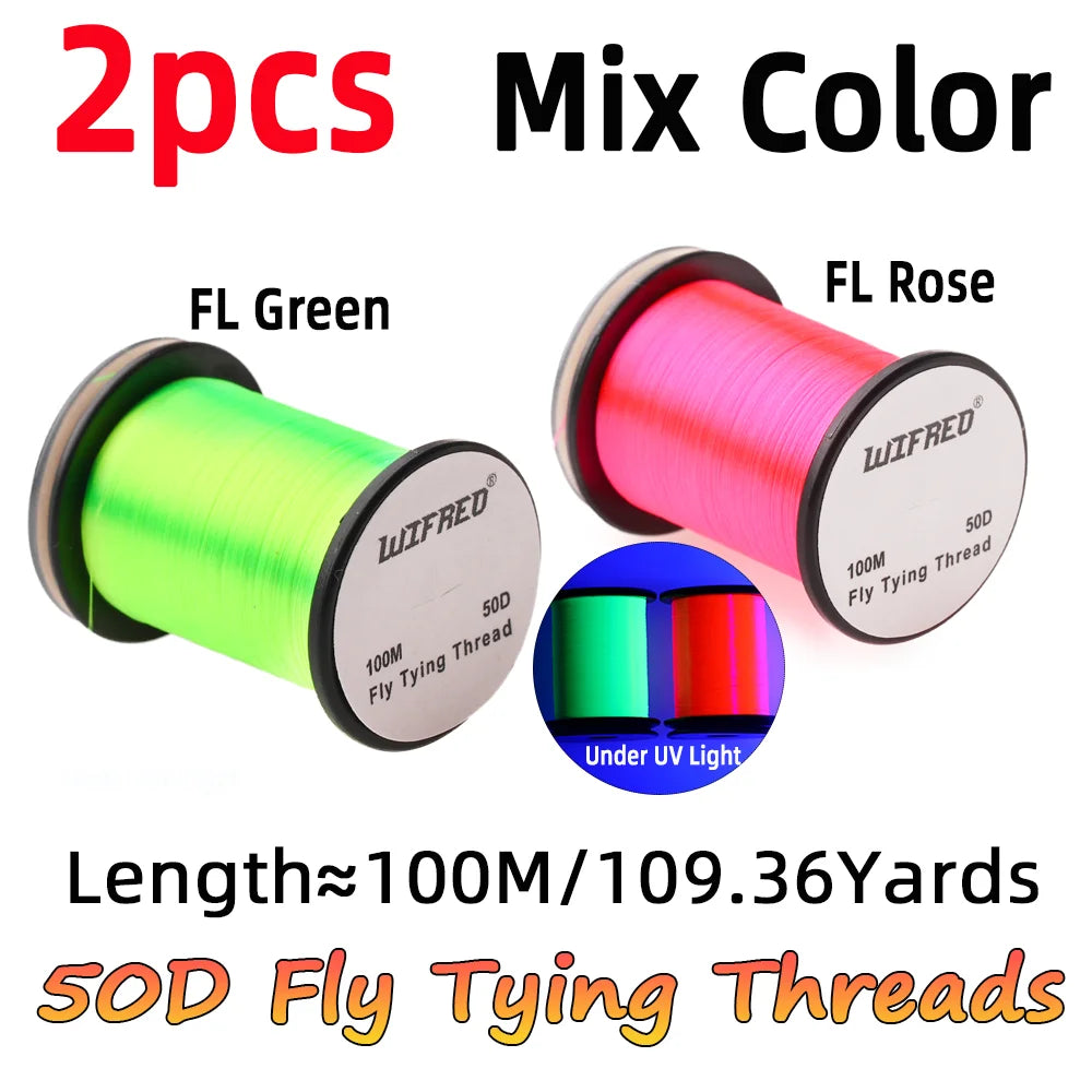 WIFREO 50D Fly Tying Thread 2pcs – Nylon Floss for Midge, Nymph & Trout Fly Lures