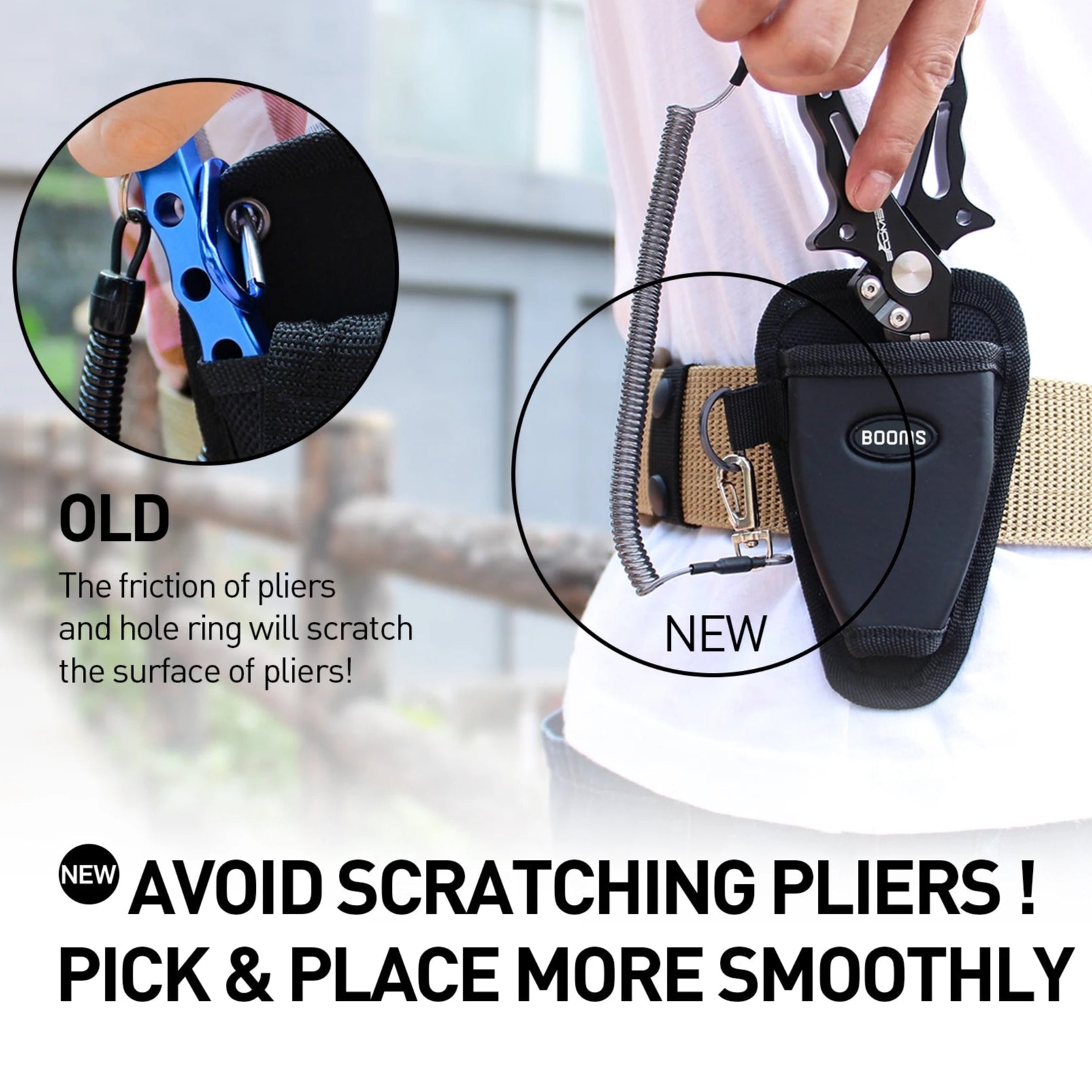 BOOMS FISHING P01 Fishing Pliers Sheath with Coiled Lanyard – Outdoor Fishing Tool Accessory