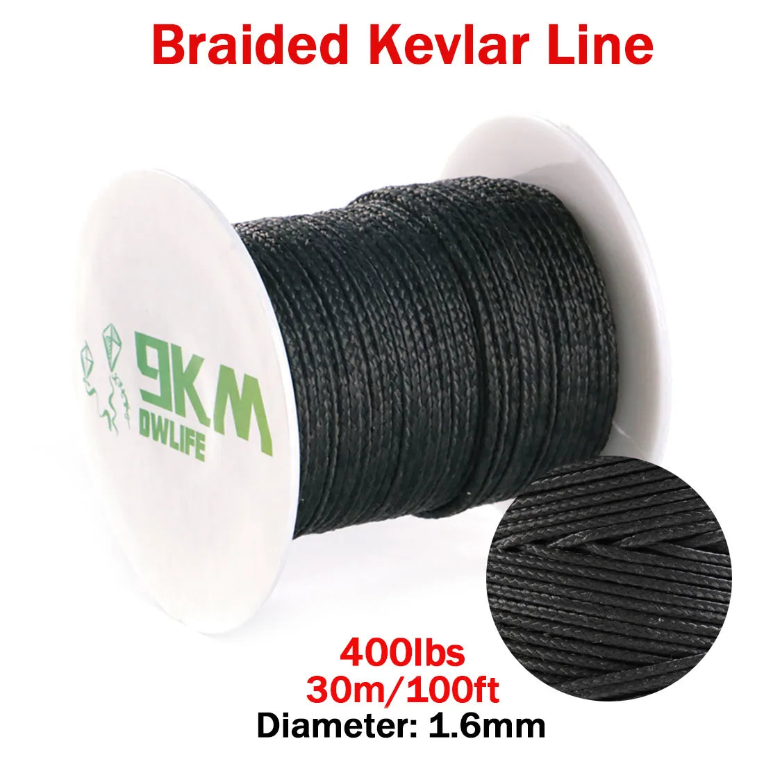 9KM DWLIFE Black Kevlar Braided Fishing Assist Line – High-Tensile, Cut-Resistant Tactical Cord