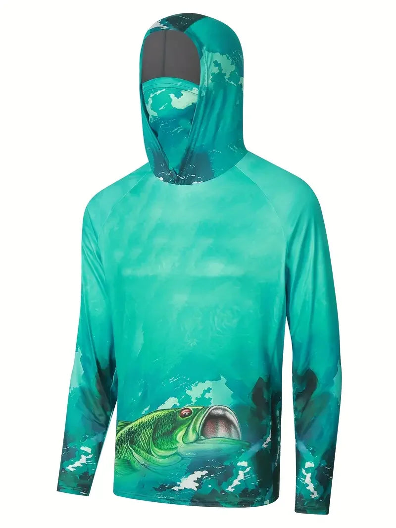 Men's Hooded Fishing Shirt – UV Protection, Quick-Dry, Breathable Outdoor Performance Long-Sleeve