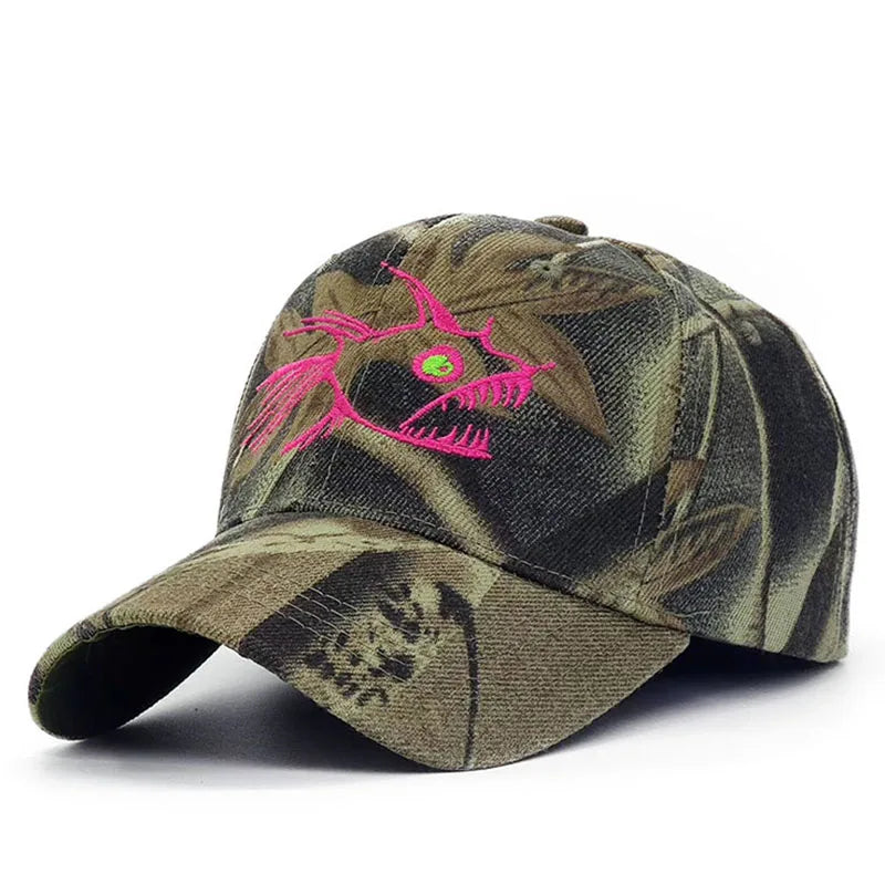 Embroidered Fish Bone Camo Cap – Adjustable Outdoor Hat