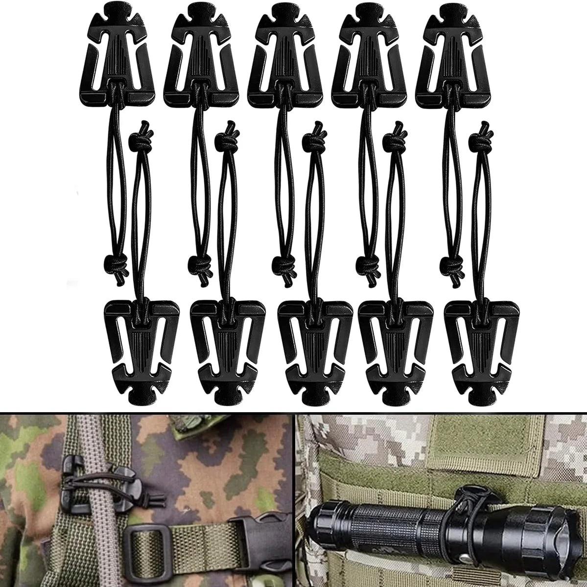 10PCS MOLLE Attachment Clips – Molle Web Dominators Elastic Strap Tactical Gear