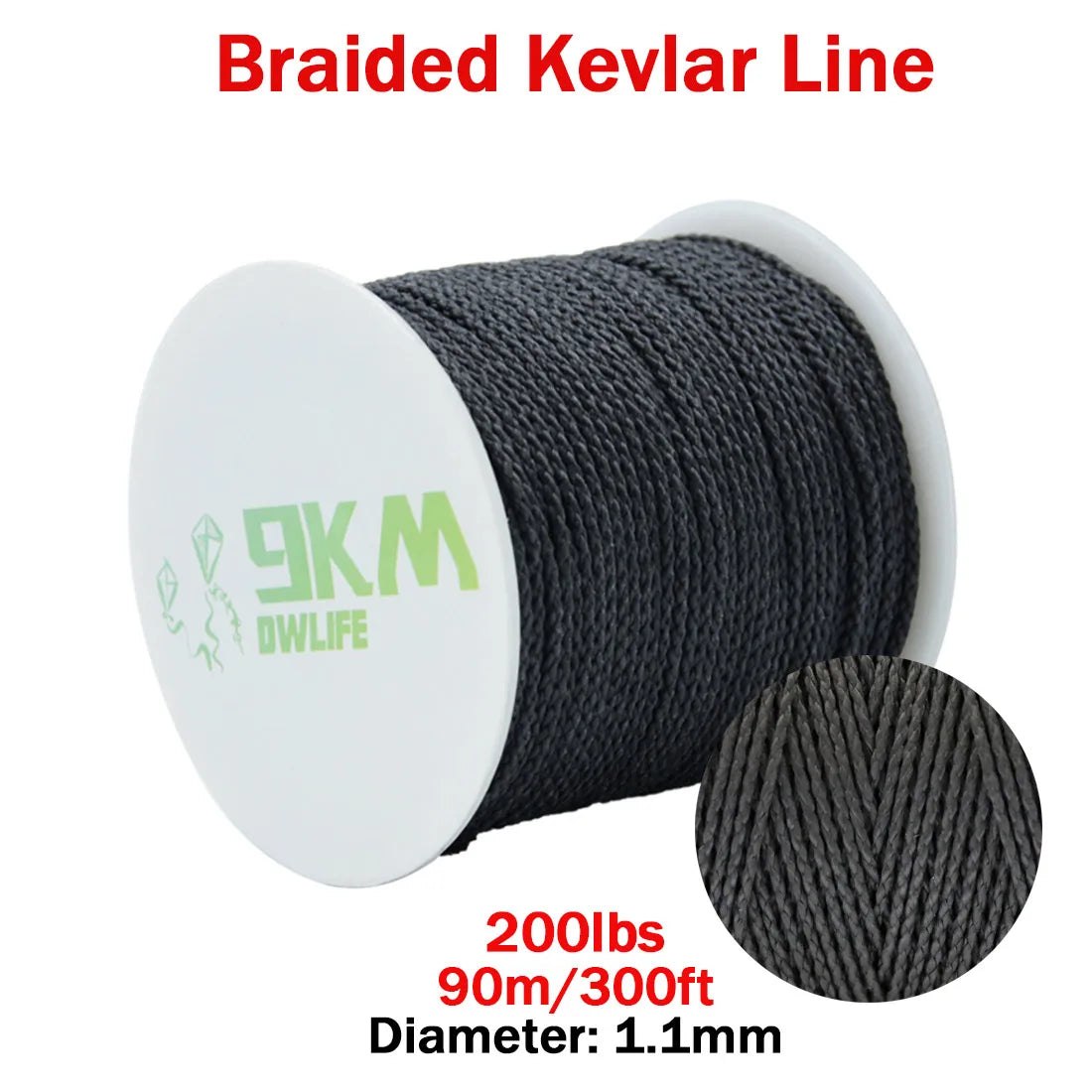 9KM DWLIFE Black Kevlar Braided Fishing Assist Line – High-Tensile, Cut-Resistant Tactical Cord