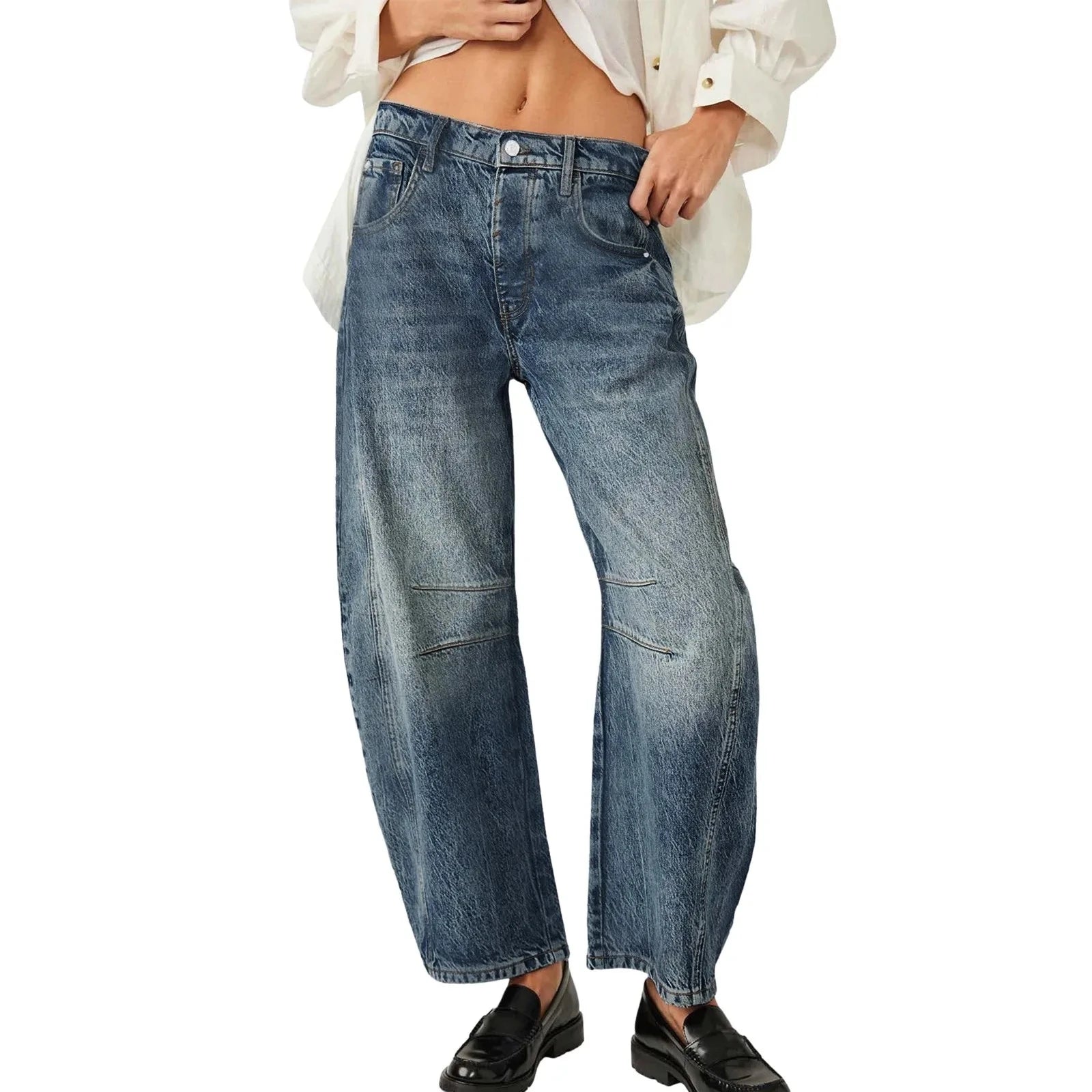 High Stretch Mid-Rise Barrel Jeans – Women’s Wide Leg Fit