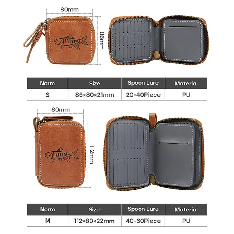 Leather-Look Fishing Lure Bag – Waterproof PU Spoon Lure Wallet for Trout and Crank Bait