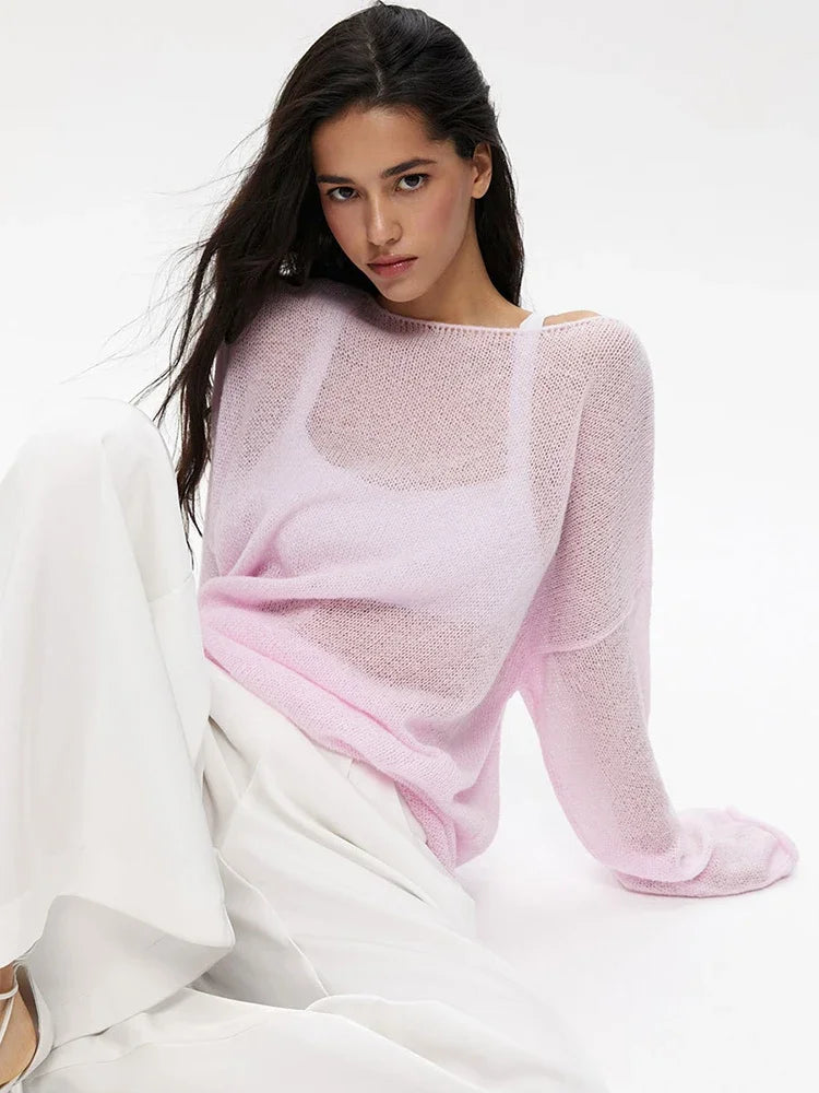 Women’s Hollow Knit O-Neck Sweater – Loose Casual Fit