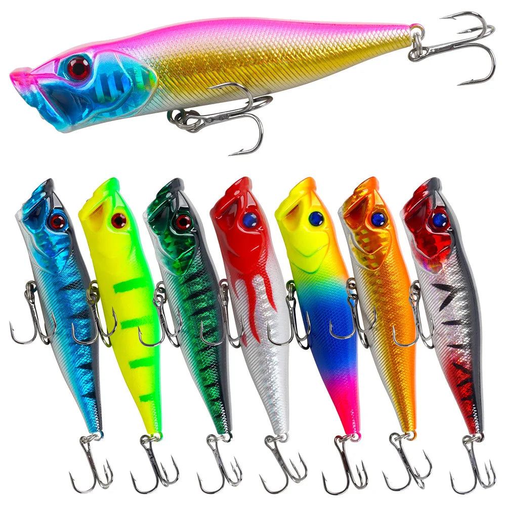 8PCS Popper Fishing Lures Topwater Rattle Floating Hard Baits