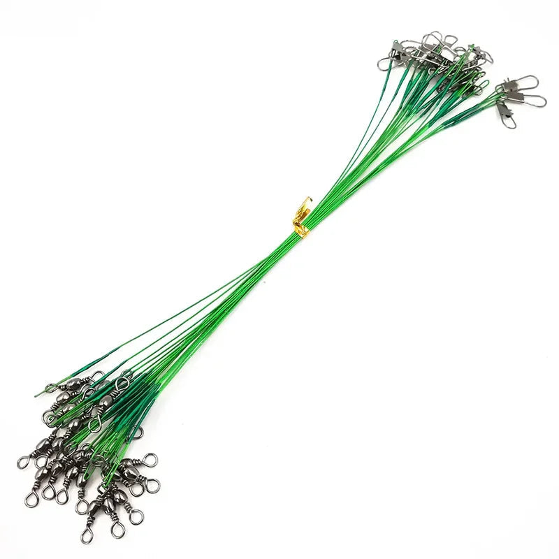 OUTKIT 20PCS Fishing Wire Leader Line – Swivel Tackle for Spinning, Shark, & Predator Fishing
