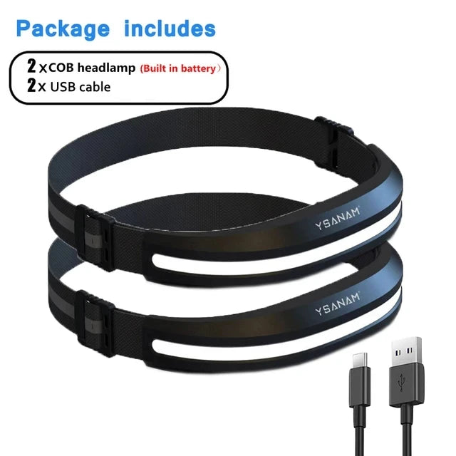 Powerful Portable COB Headlamp – USB Rechargeable Red and White Light for Outdoor Use
