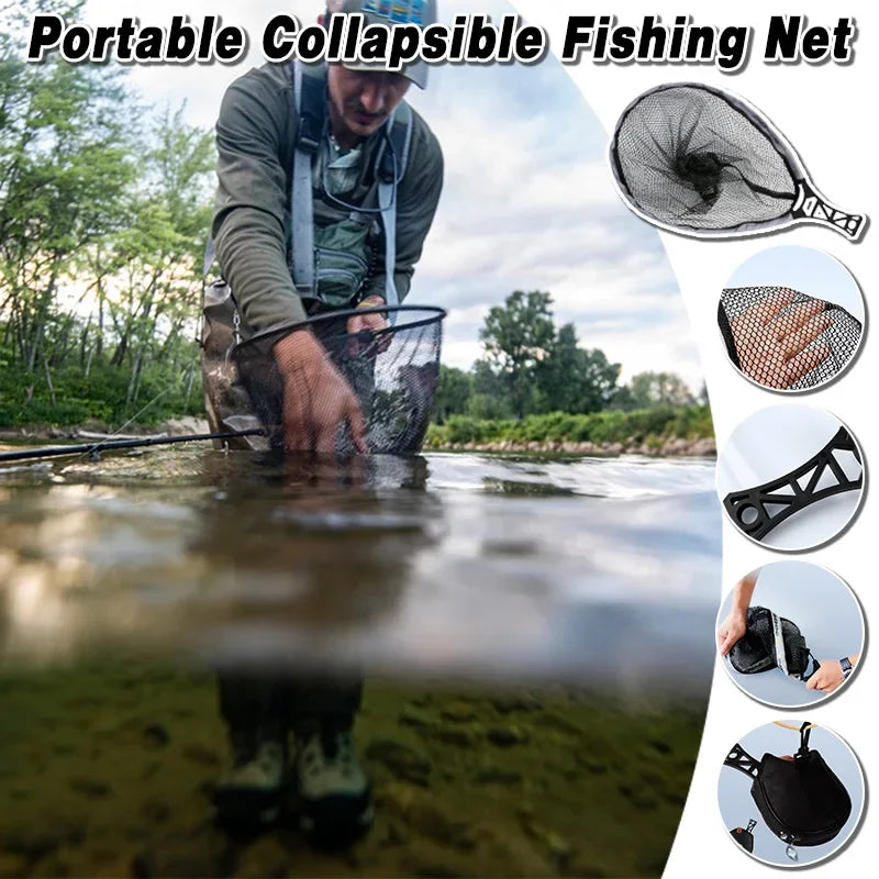SHENG HE Collapsible Fly Fishing Hand Net – Foldable Small Mesh Landing Net for Outdoor Stream Fishing