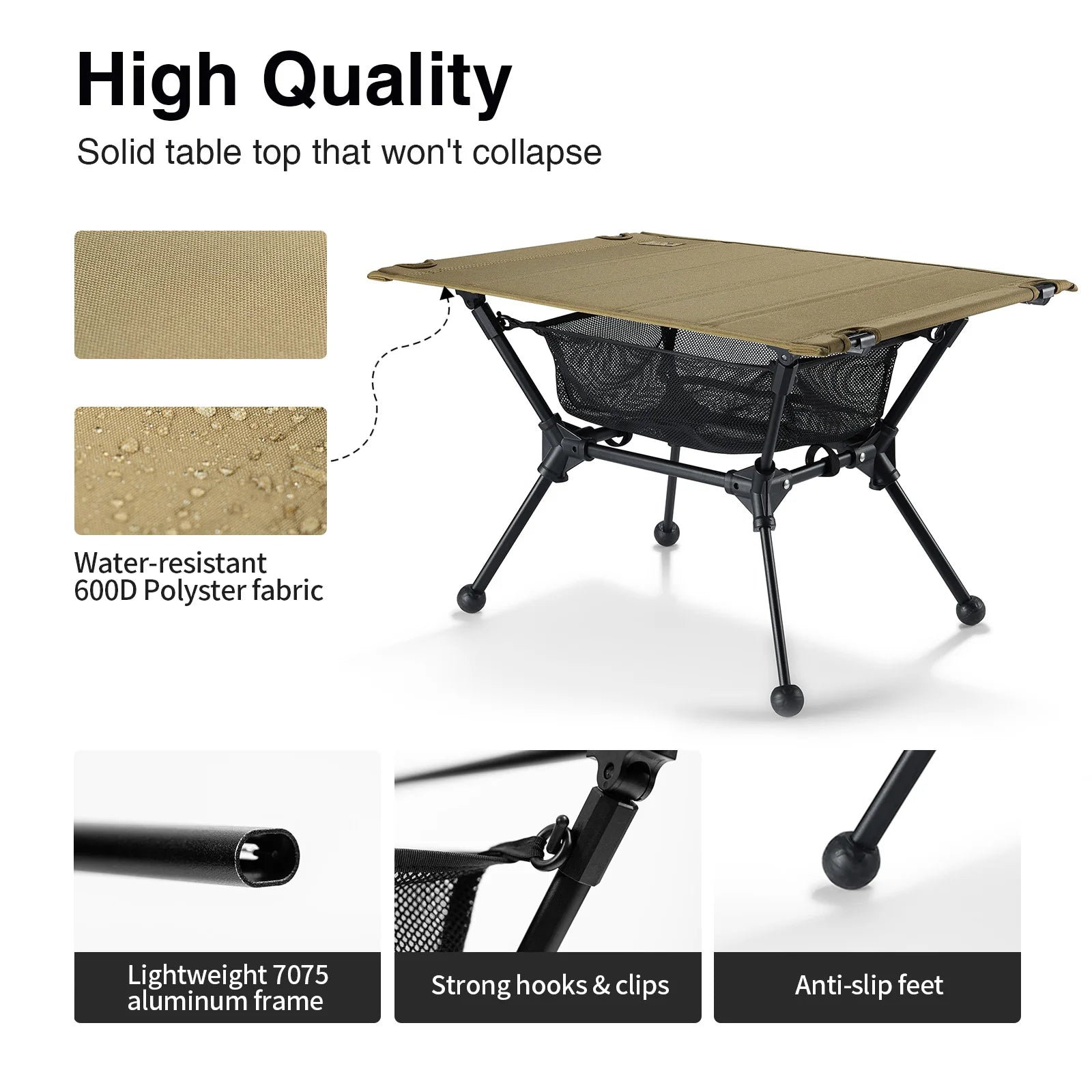 ONETIGRIS Dipper Foldable Camping Table with Mesh Storage – Lightweight Outdoor Furniture