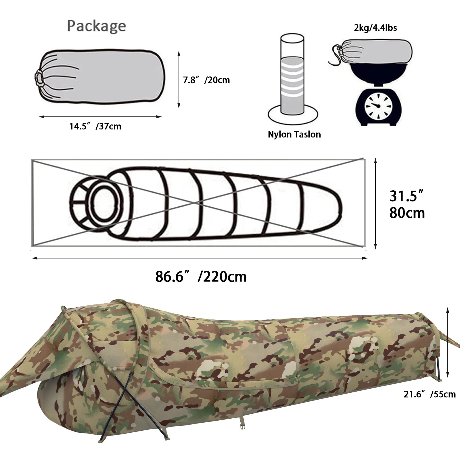 Military Hideaway Bivy Cover – Compact Hooped Tent for Modular Sleeping Bag with Mosquito Net