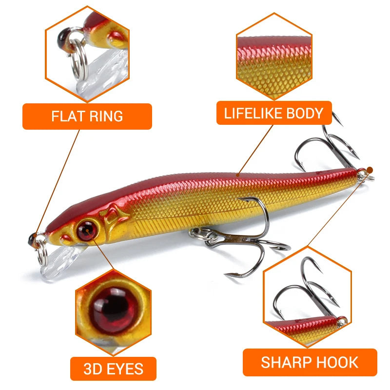 Minnow Crankbait Lure – 8.5cm Wobbler with 3D Eyes