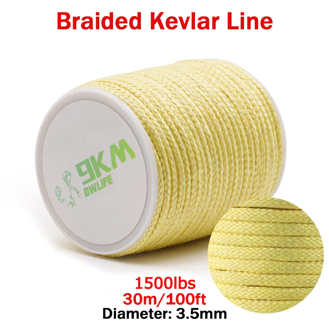 9KM DWLIFE Kevlar Braided Fishing Line – 0.8mm to 3.5mm Wear-Resistant Outdoor Assist Line