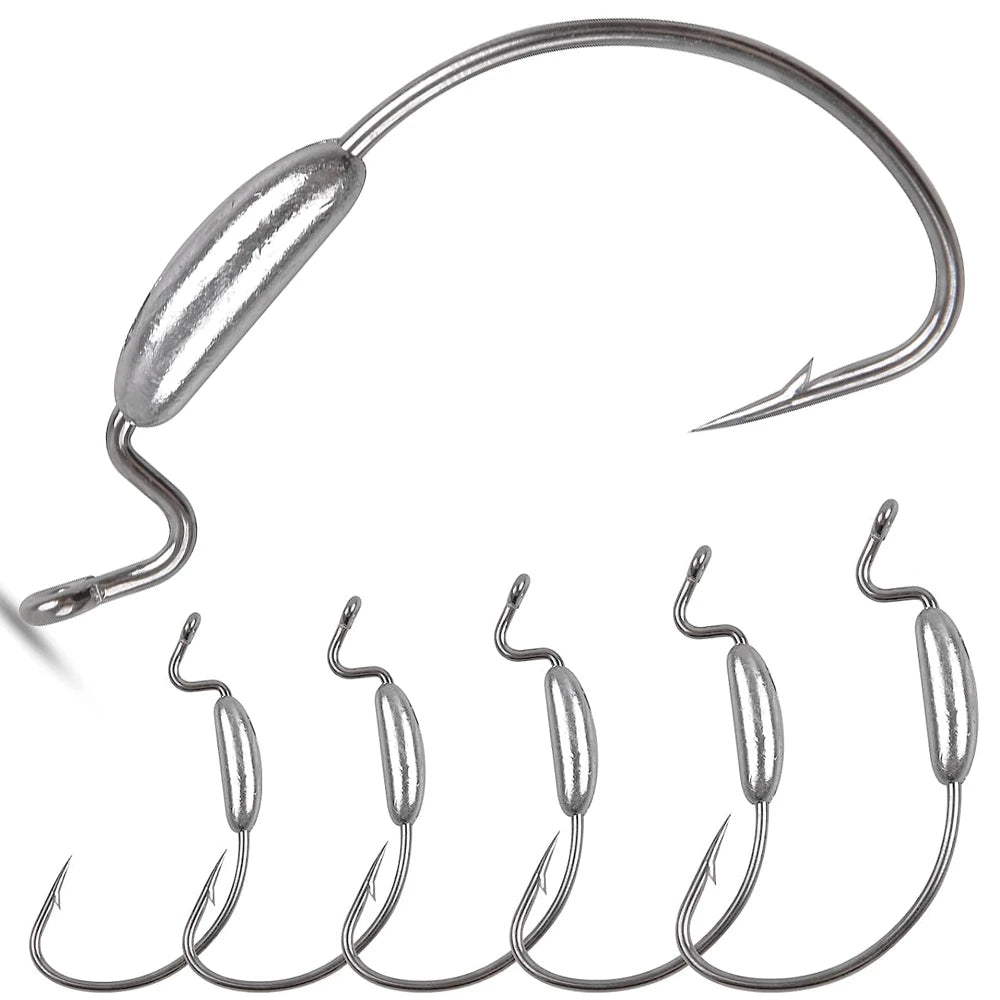 5PCS Weighted Swimbait Hooks – Weedless Offset Barbed Worm Hooks For Soft Lures