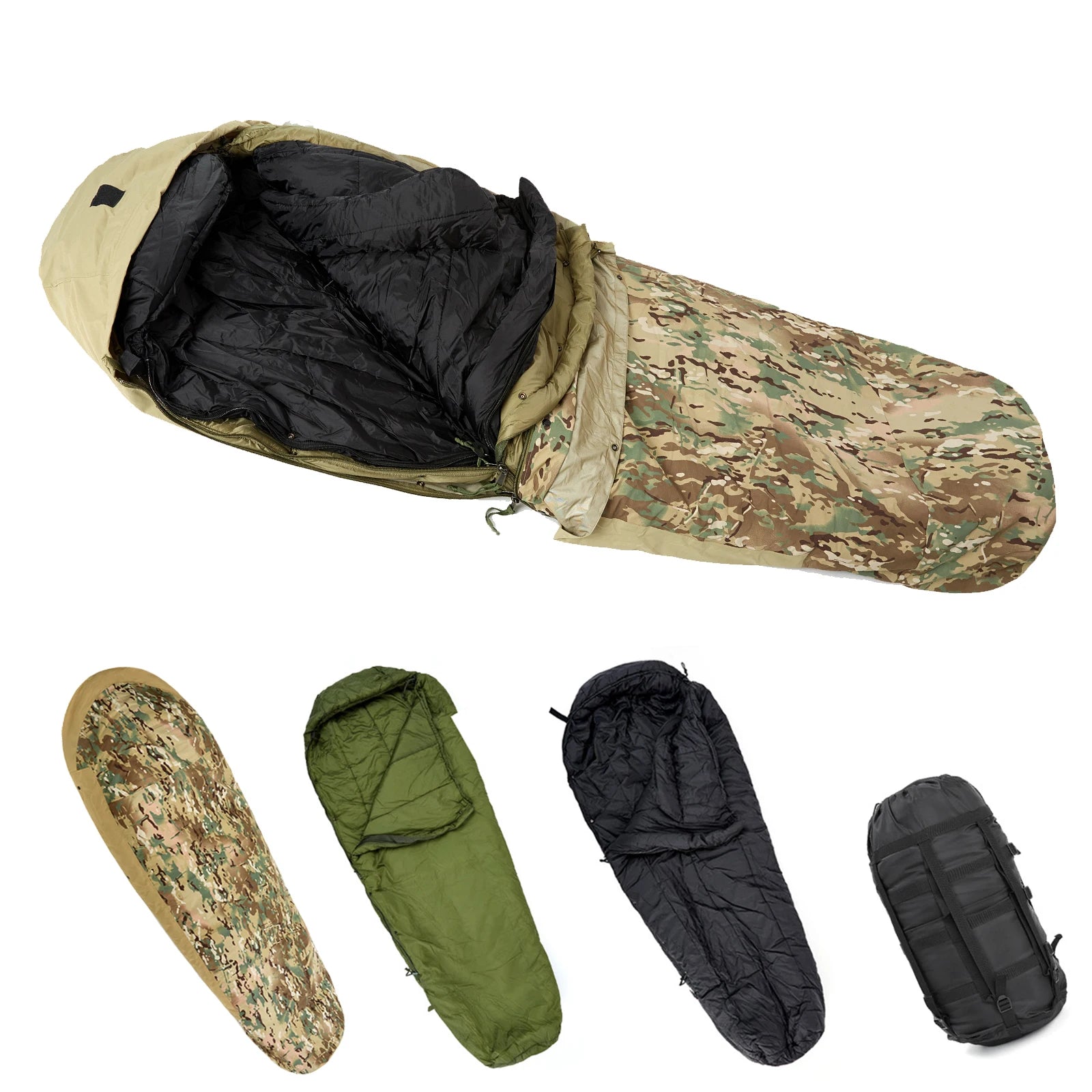 4-Piece Military Modular Sleeping Bag System -40℃ Extreme Cold, Waterproof Bivy Cover