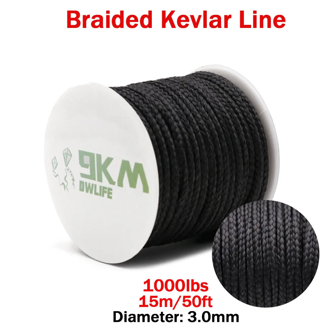 9KM DWLIFE Black Kevlar Braided Fishing Assist Line – High-Tensile, Cut-Resistant Tactical Cord