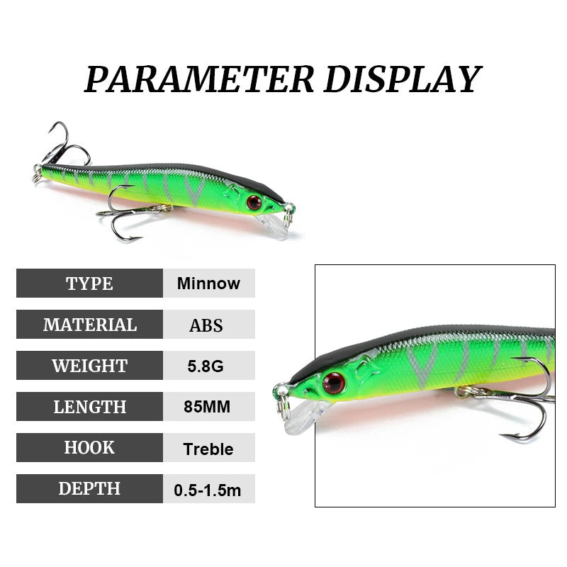 Minnow Crankbait Lure – 8.5cm Wobbler with 3D Eyes