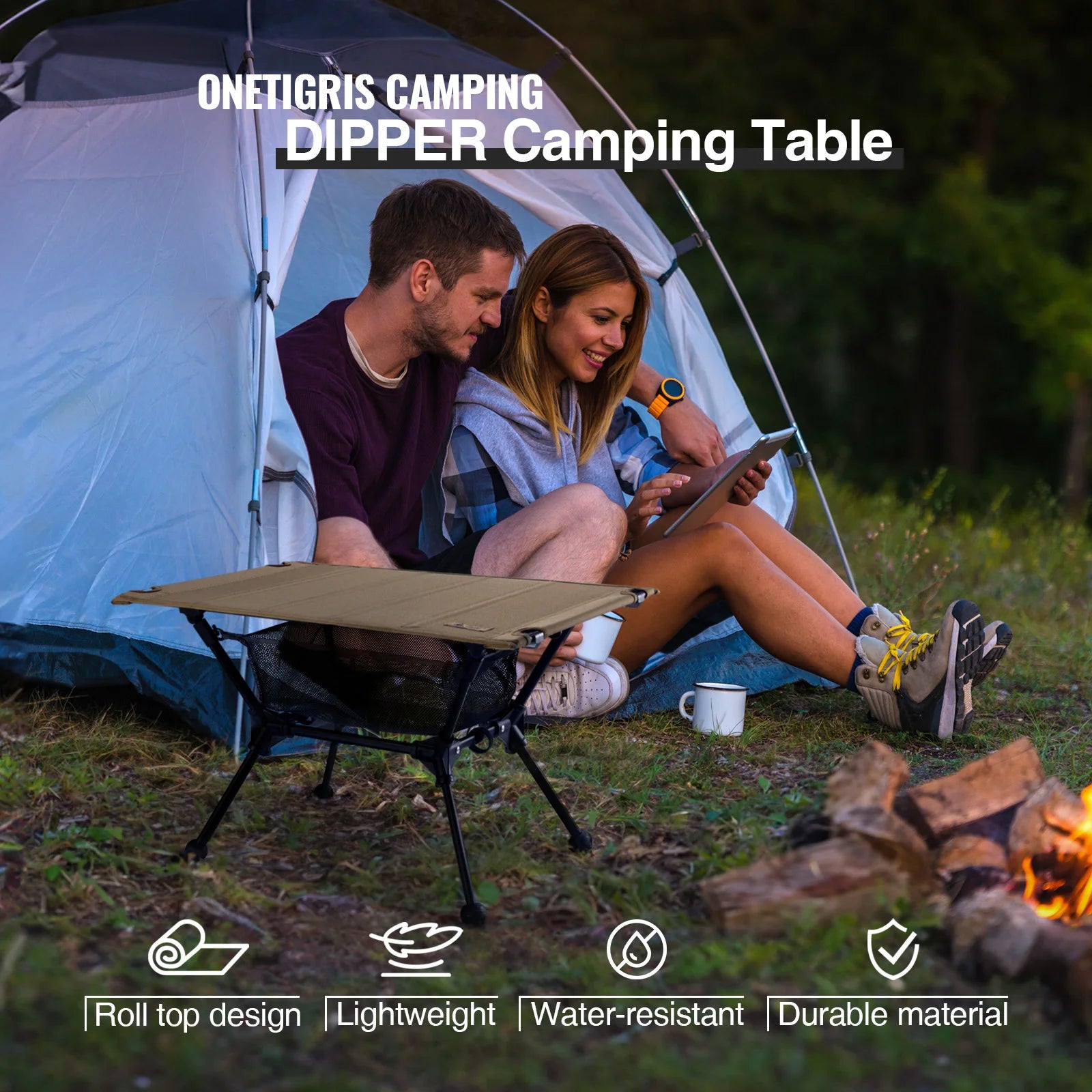 ONETIGRIS Dipper Foldable Camping Table with Mesh Storage – Lightweight Outdoor Furniture