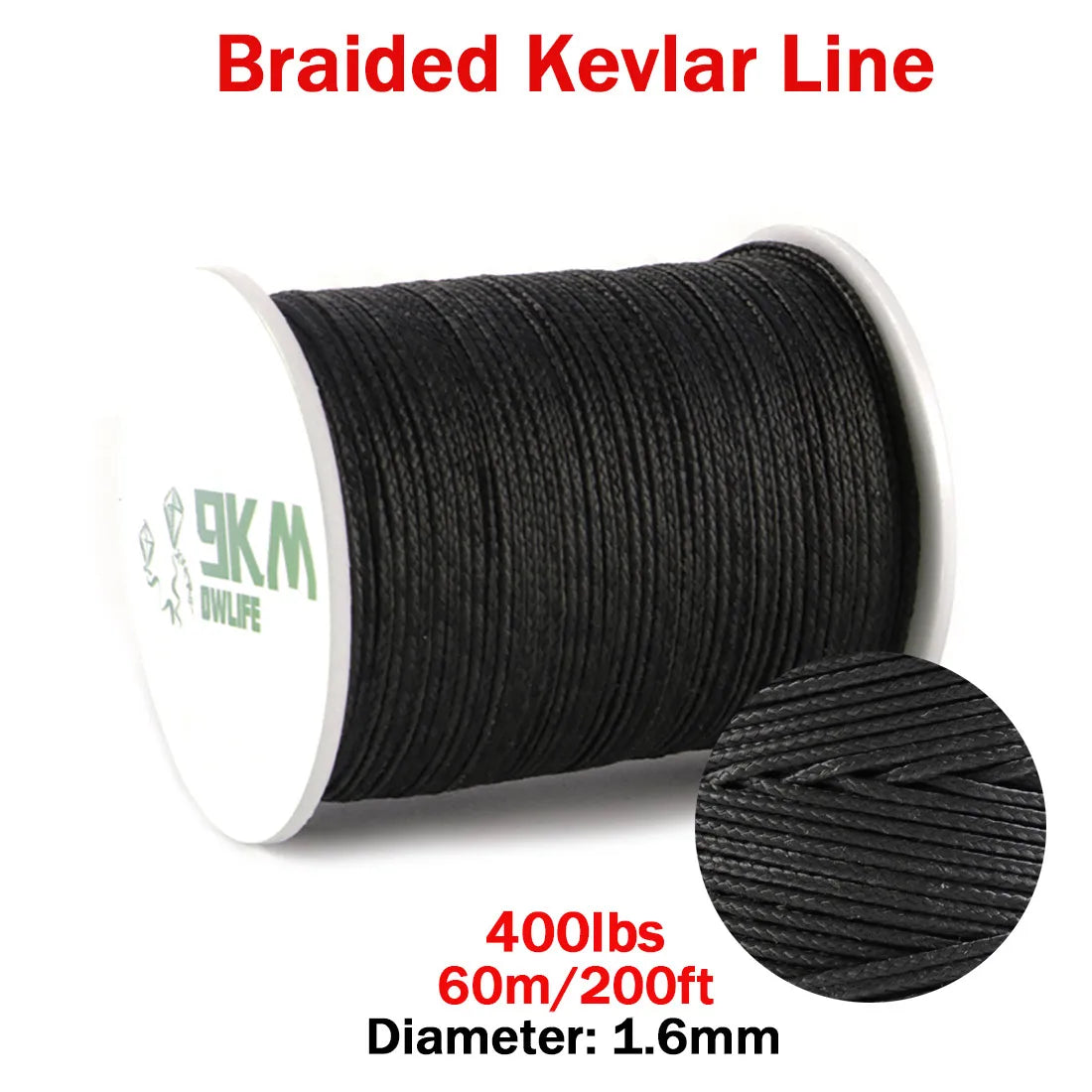 9KM DWLIFE Black Kevlar Braided Fishing Assist Line – High-Tensile, Cut-Resistant Tactical Cord