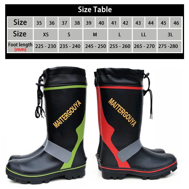 Waterproof Fishing & Hunting Boots – High-Top Rubber Gumboots with Steel Spike Sole