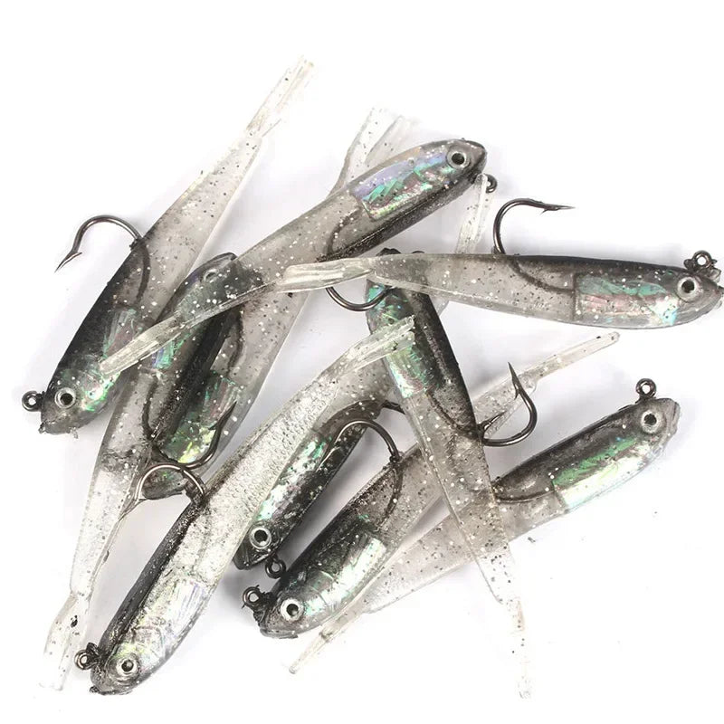 5PCS 6G/7CM Soft Lure Split Tail Lead Fish Swimbaits with Hooks for Saltwater
