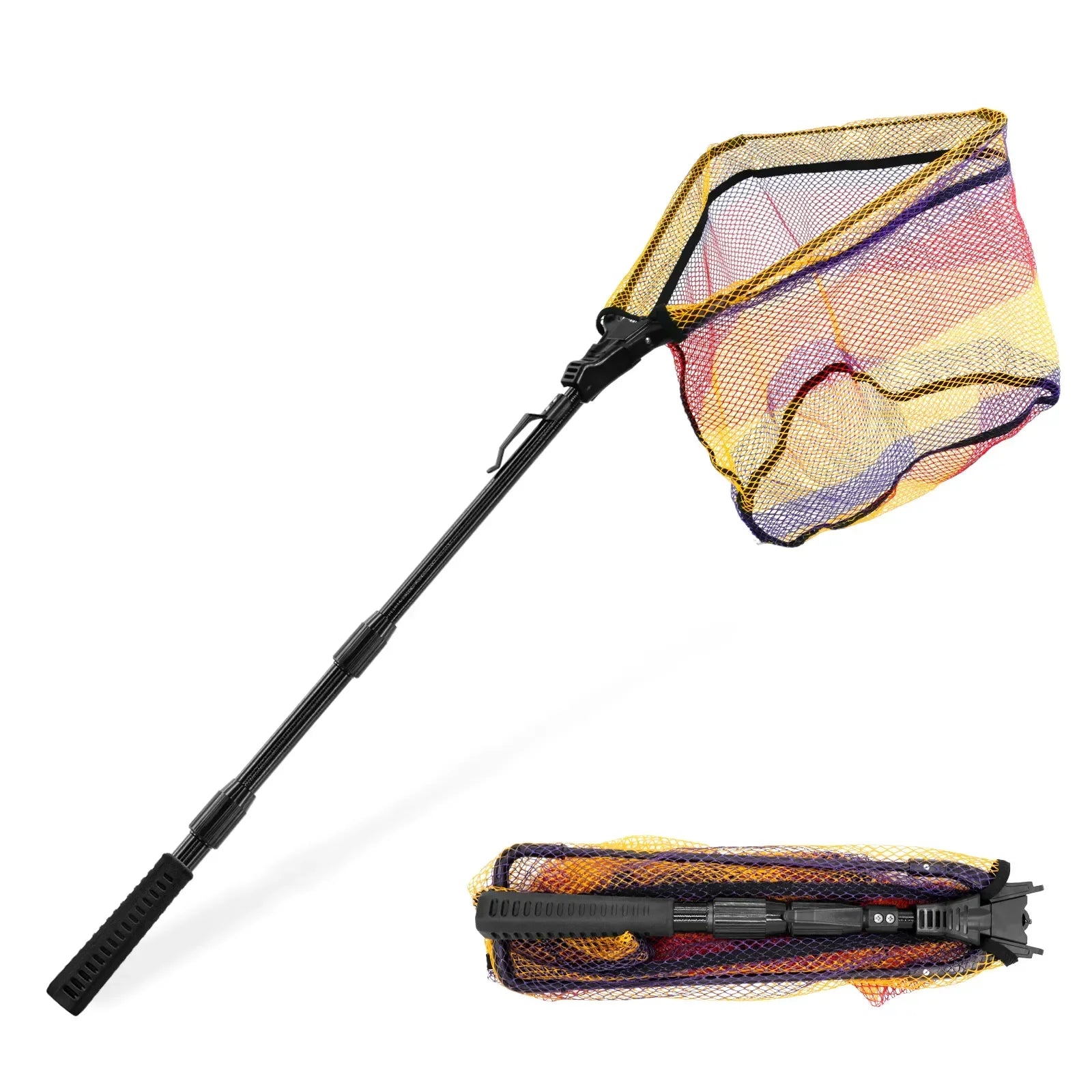 Folding Landing Net with Extra-Long Telescopic Handle – Rubber-Coated Net