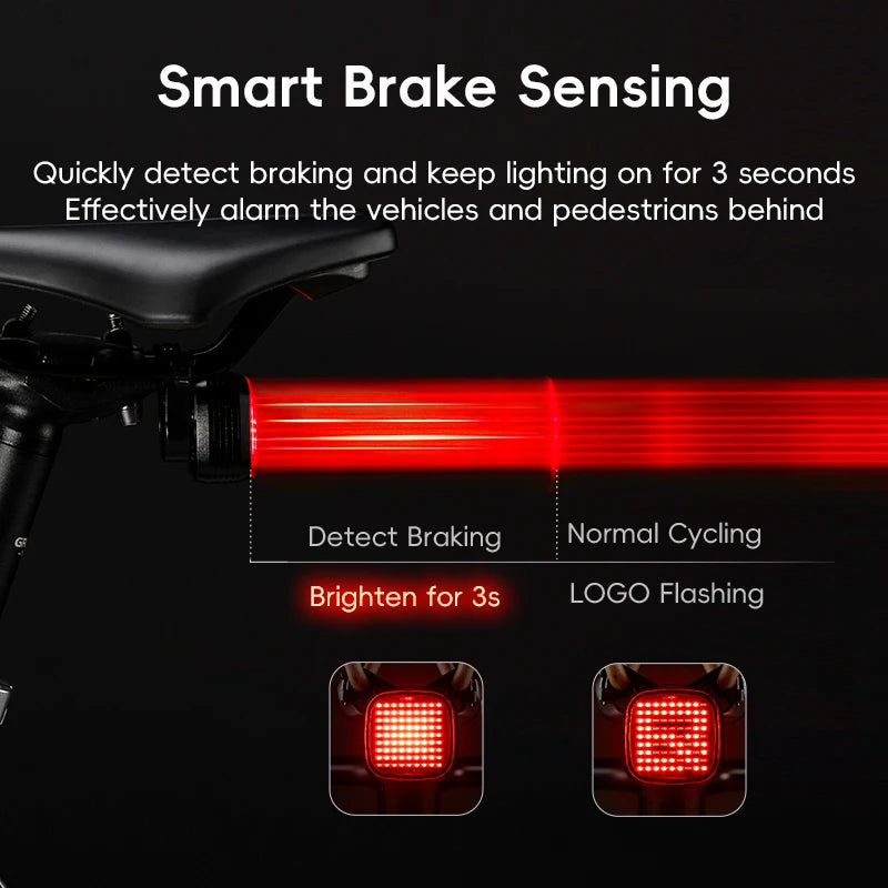 Smart Brake-Sensing USB Rear Bike Light with 12 Modes IPX6