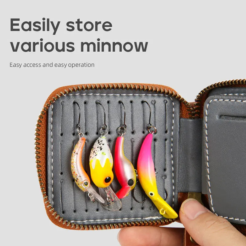 Leather-Look Fishing Lure Bag – Waterproof PU Spoon Lure Wallet for Trout and Crank Bait