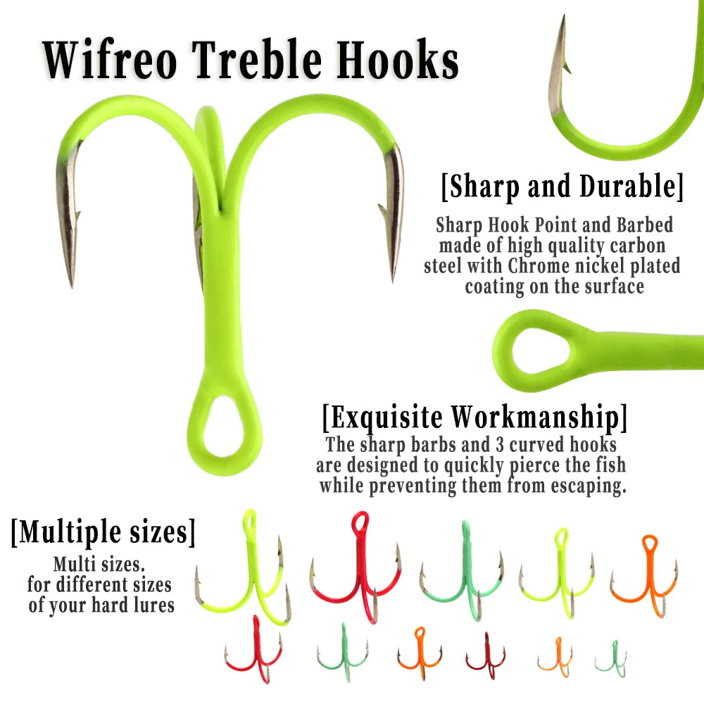 10PCS Luminous Fishing Treble Hooks – Sharp Barbed Triple Hooks for Sea & Freshwater Fishing