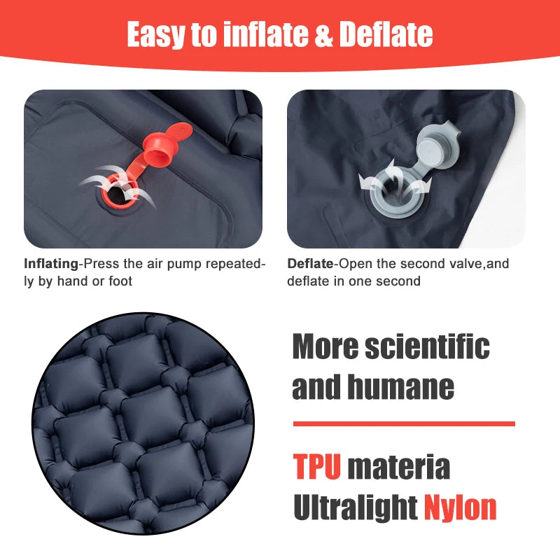 PACOONE Ultralight Inflatable Sleeping Pad with Pillow – Built-in Pump for Camping & Hiking