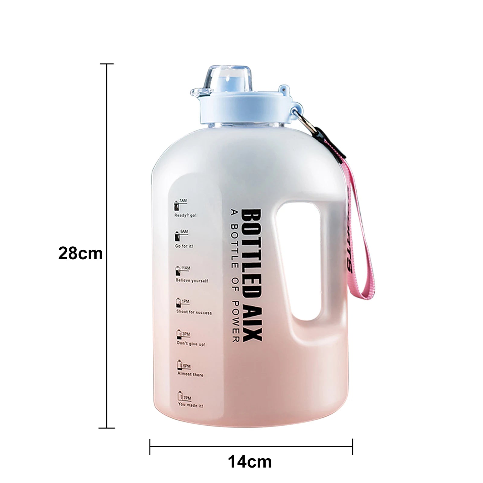2200ml Gradient Water Bottle with Time Marker & Strap for Gym & Outdoor Use