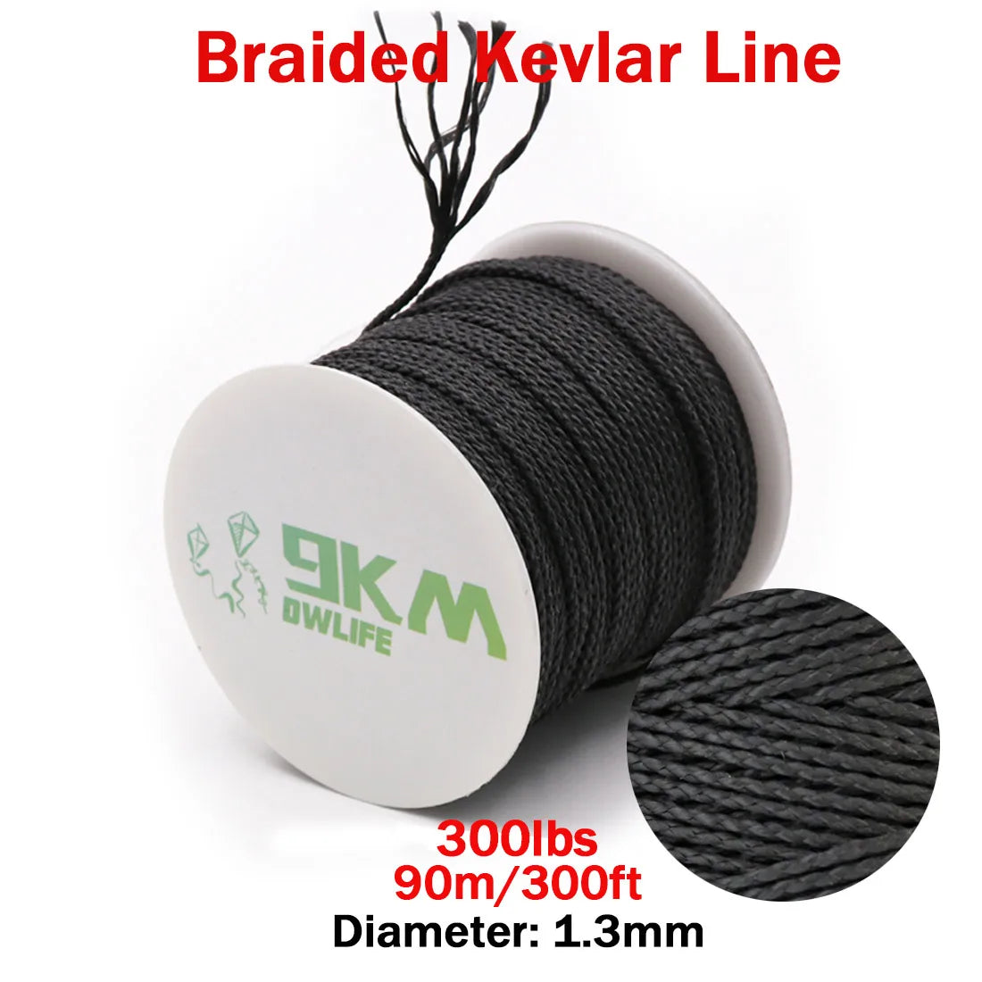 9KM DWLIFE Black Kevlar Braided Fishing Assist Line – High-Tensile, Cut-Resistant Tactical Cord