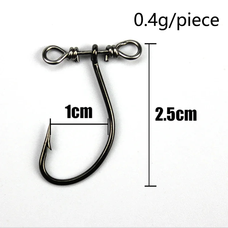 10PCS Down Shot Rig Hooks – Wide Gap Worm Hooks with Swivel for Soft Bait Fishing