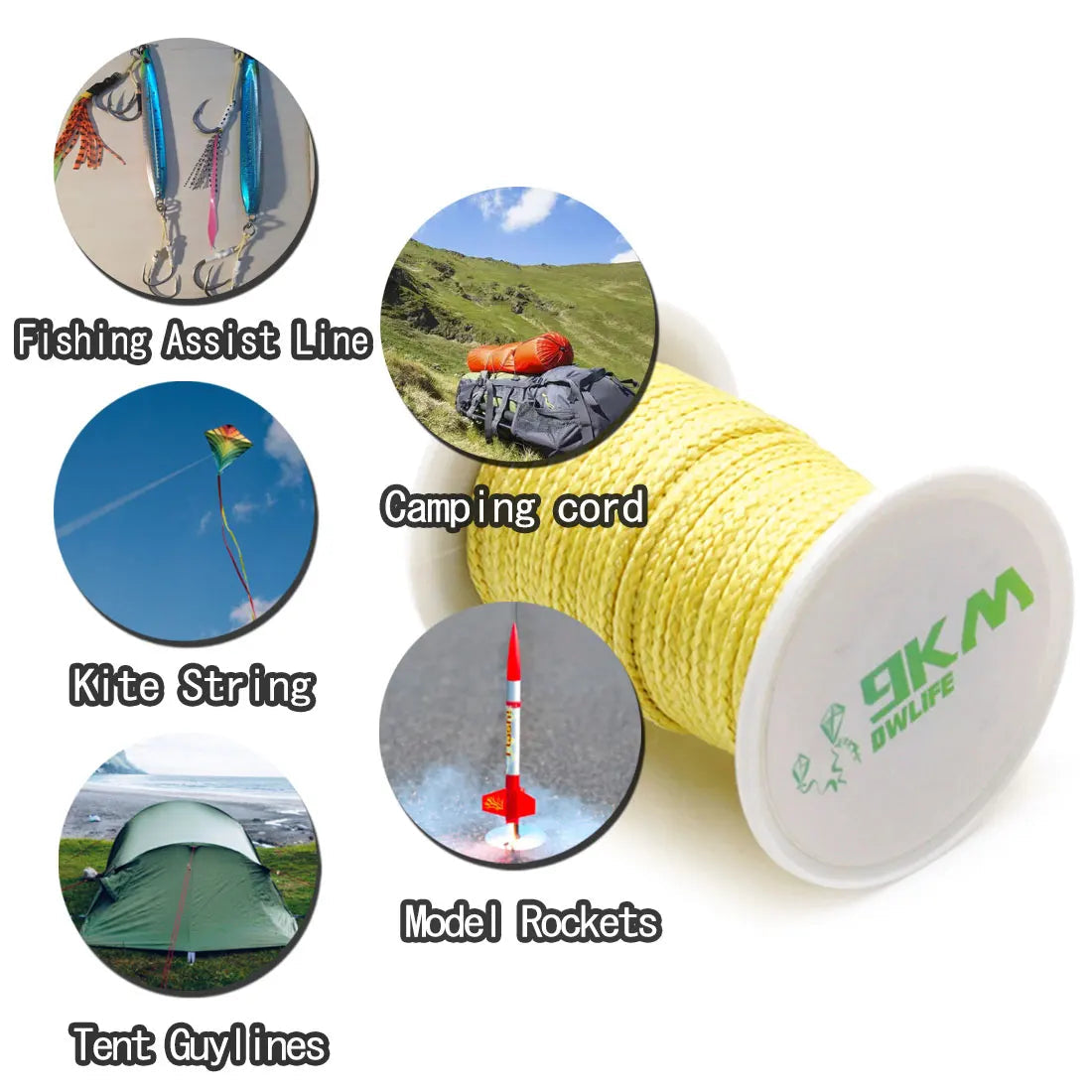 9KM DWLIFE Kevlar Braided Fishing Line – 0.8mm to 3.5mm Wear-Resistant Outdoor Assist Line