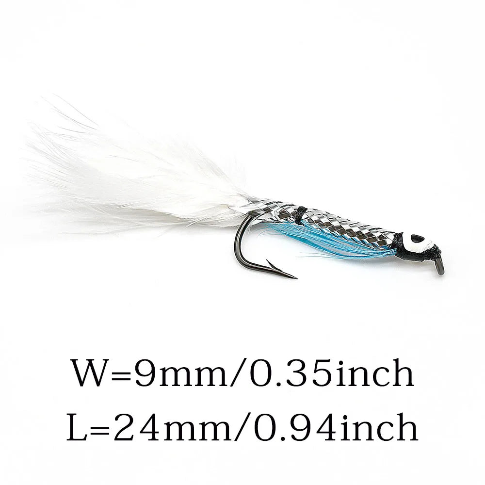 10PCS 4# White Tail Silver Body Streamer Bait Fishing Artificial Lure