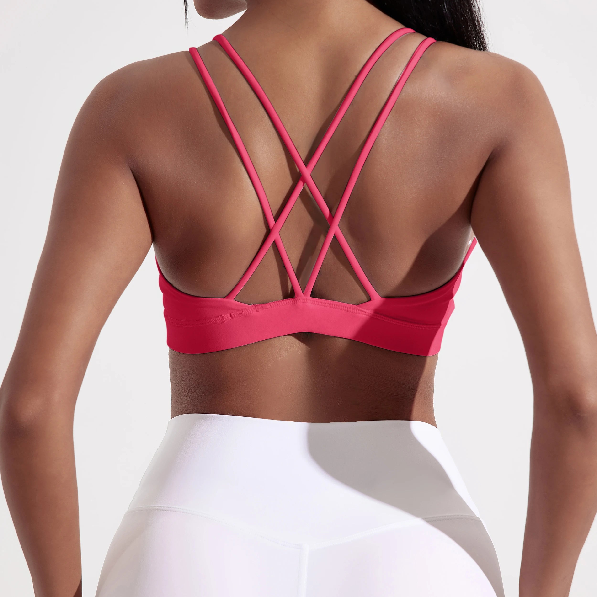 Women's Cross-Back Fitness Bra – Solid Colour High-Support Sports Top