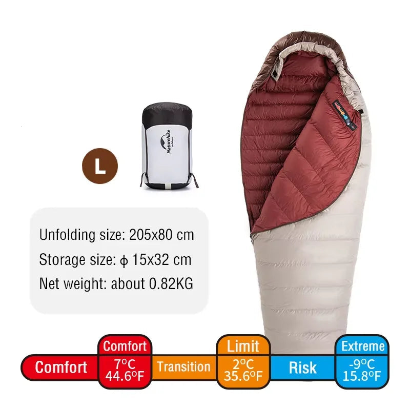 NATUREHIKE Snowbird Ultralight Duck Down Mummy Waterproof Sleeping Bag for Winter Camping