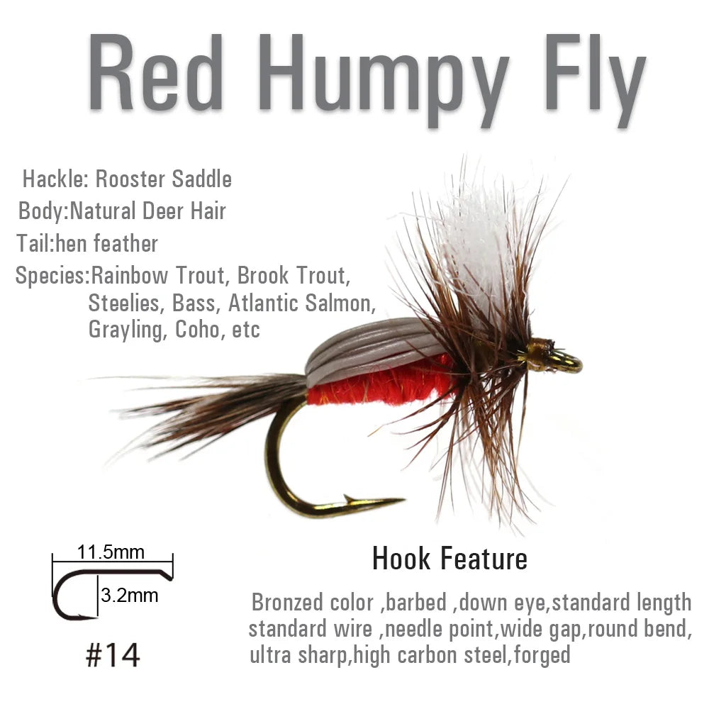 6PCS Deer Hair Irresistible Fly Set – Red Humpy, Parachute Adams, Top Trout Dry Fly Patterns