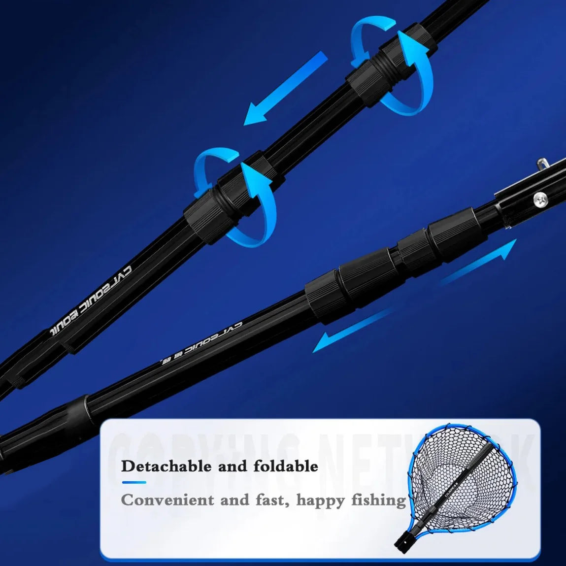 CREEKMOON Portable Sea Fishing Long Hand Net – Ultra-Light Folding Lure Net for Big Fish