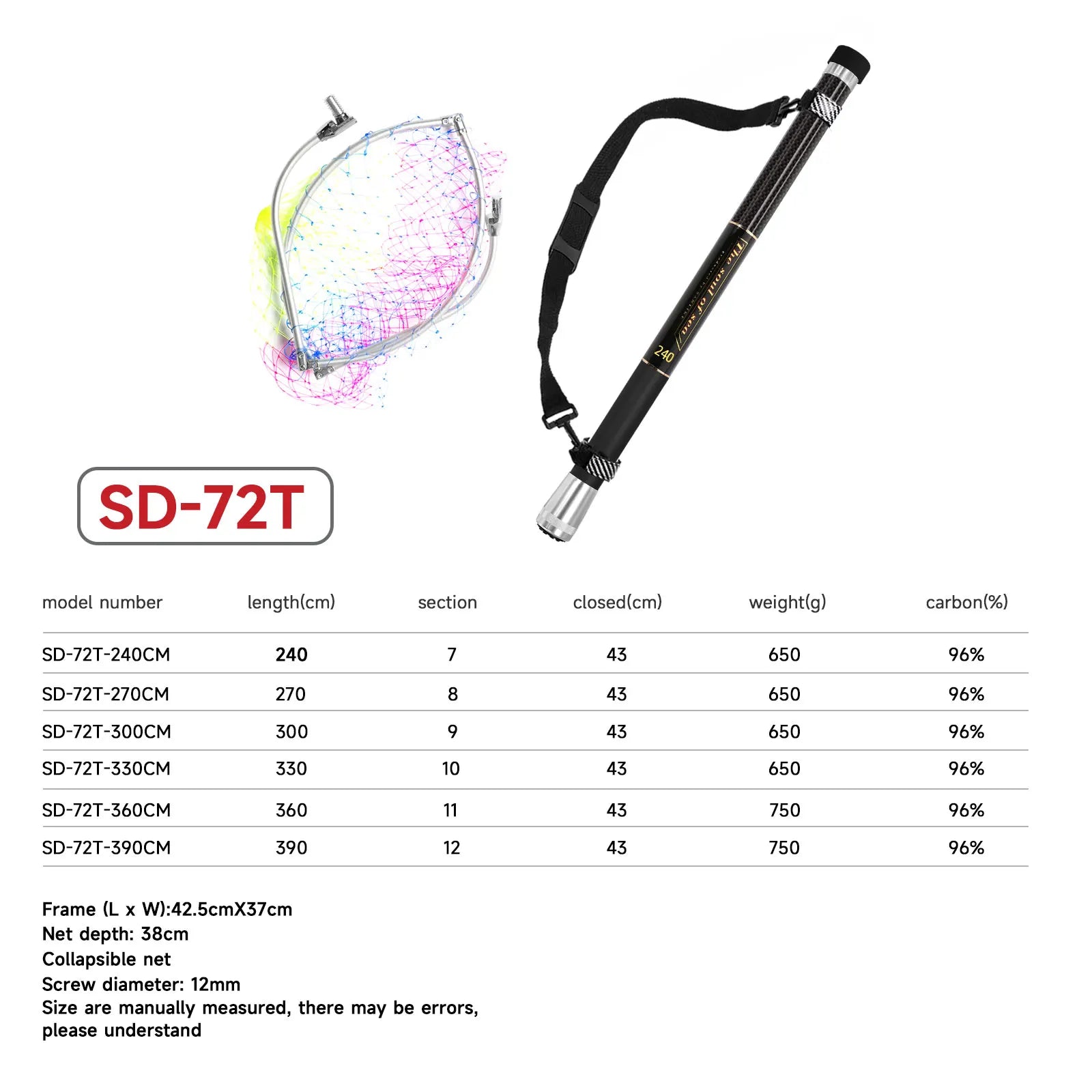 Telescoping Carbon Fishing Landing Net 240cm Foldable