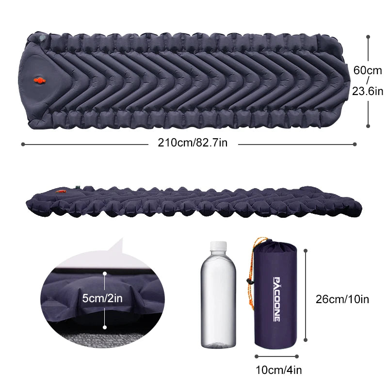 PACOONE Ultralight Inflatable Waterproof Sleep Pad with Built-in Pump & Pillow