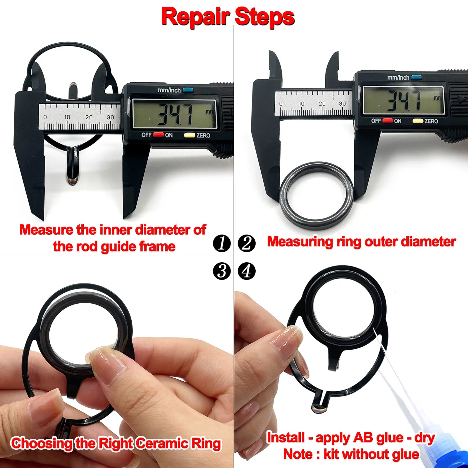 26-Piece Ceramic Rod Guide Repair Kit for Fishing Rods