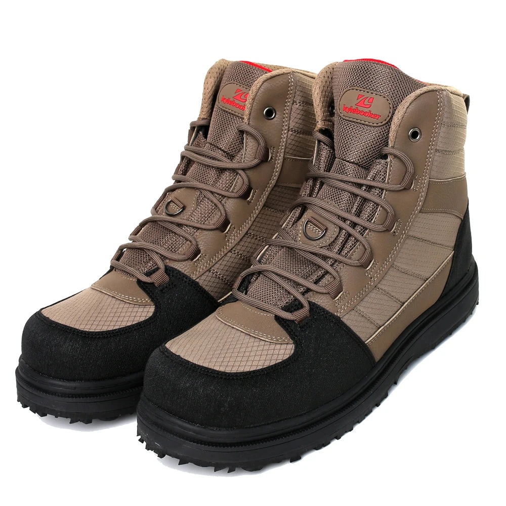 KYLEBOOKER Men’s Wading Boots with Rubber Sole & Metal Studs for Fishing and Hunting
