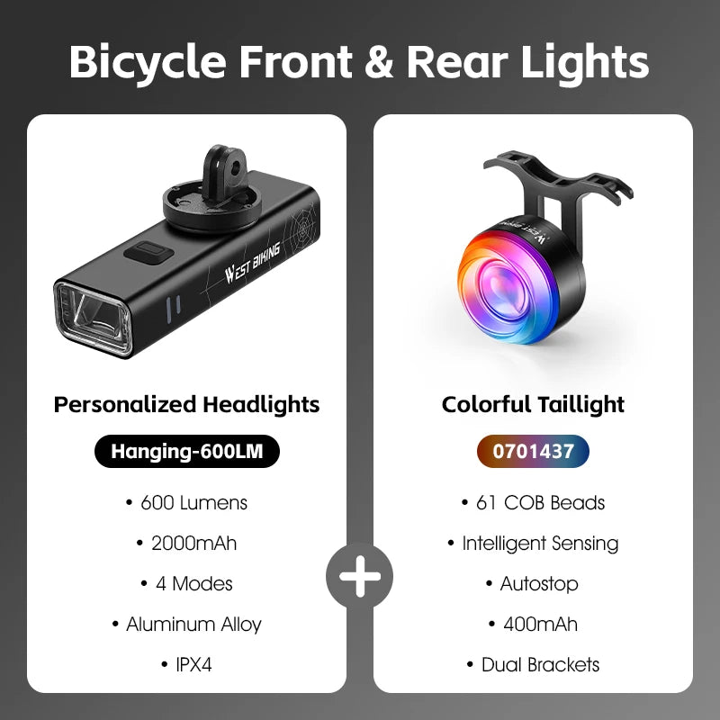 Bike Light Set with Spiderweb Headlamp and Smart Brake Tail Light