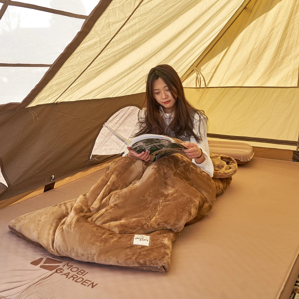 MOBI GARDEN Velvet Camping Sleeping Bag – Warm & Portable Glamping Sleep Solution