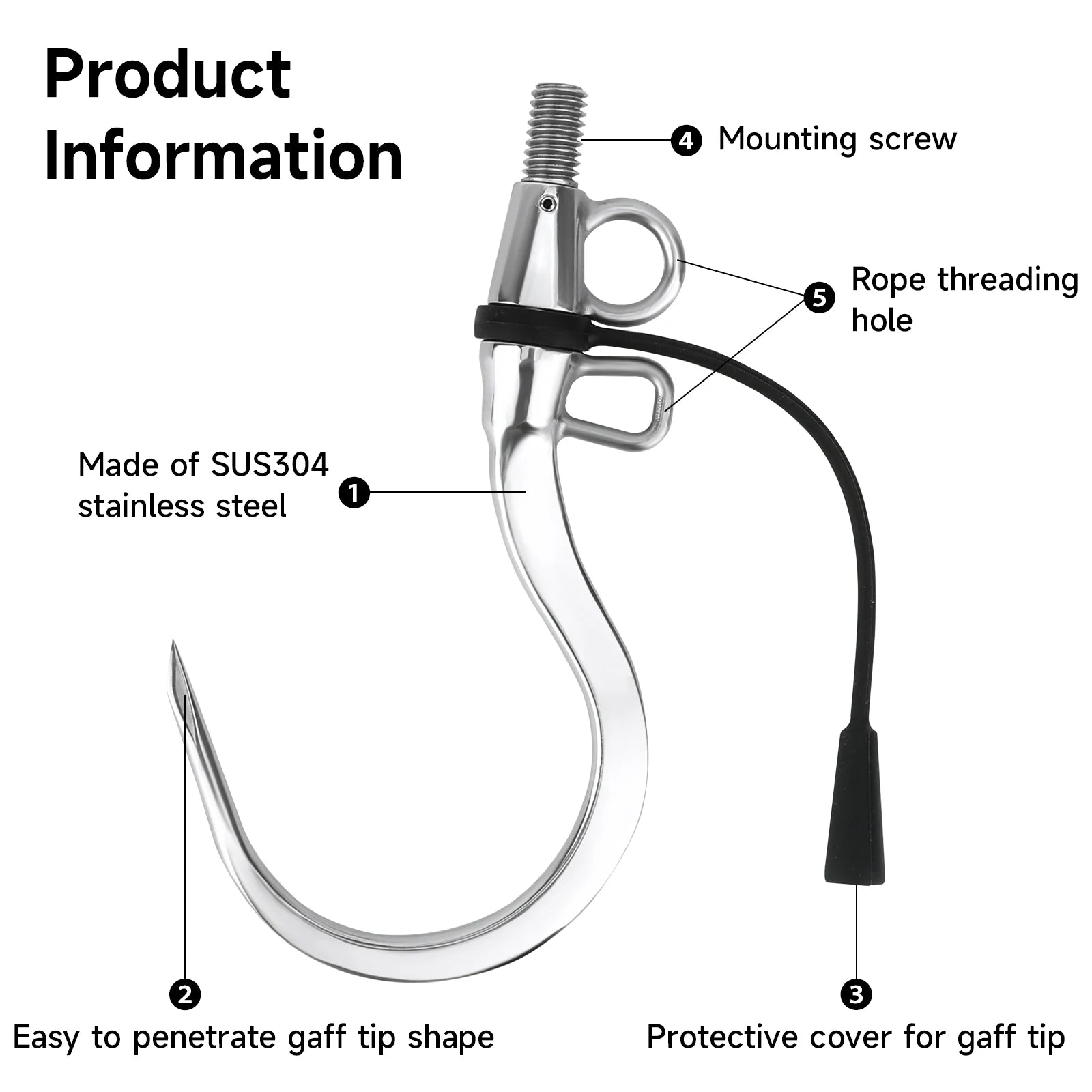 Double Hole Stainless Steel Fishing Gaff Hook – 1/2 UNC Thread for Freshwater & Saltwater