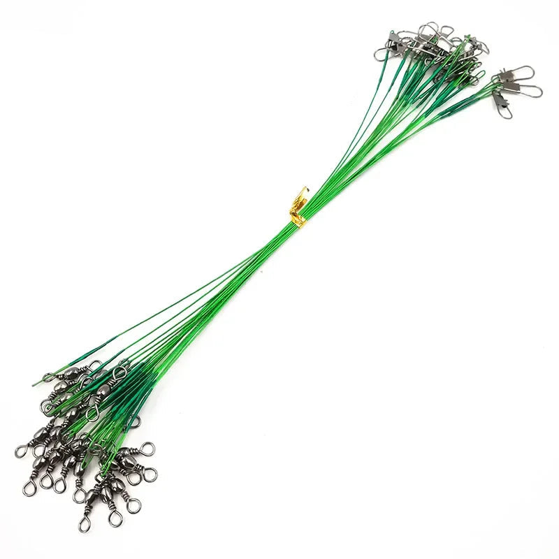 OUTKIT 20PCS Fishing Wire Leader Line – Swivel Tackle for Spinning, Shark, & Predator Fishing